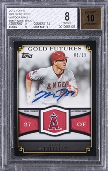 2012 Topps Gold Futures #MTR Mike Trout Signed Rookie Card (#06/15) - BGS NM-MT 8/BGS 10